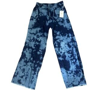 PJ Salvage Almost Famous Chambray Lounge Pant sz S Tie Dye Blue Wide Leg New
